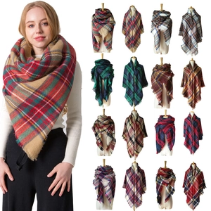 Extra large plaid cashmere-feel scarf for women with tassels in multiple color options