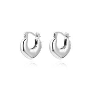 Polished silver heart-shaped chunky hoop earrings with a secure hinge closure