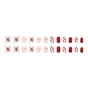 Cute strawberry press-on nails set with red grid and polka dot patterns, 24 pieces kit
