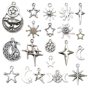 Antique Silver Alloy Charms Star Sun Moon Pentagram DIY Jewelry Making Accessories For Necklaces Bracelets Earrings Vintage