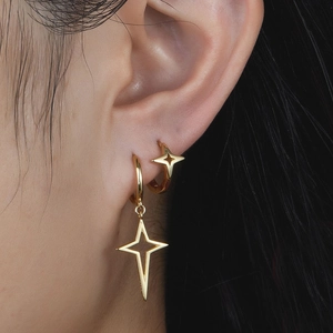 925 Sterling Silver Four Pointed Star Hoop Earrings For Women Minimalist Hollow North Star Dangle Jewelry Gift Elegant