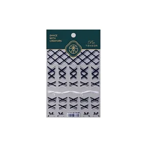 Japanese retro vintage plaid and ribbon bow design nail art stickers TS-4010 style
