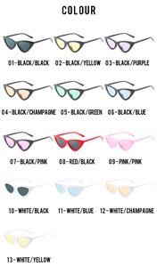 Detailed grid view showcasing 13 different color variations of retro cat eye sunglasses