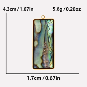 Rectangle abalone shell pendant dimensions showing height 4.3cm and weight 5.6g