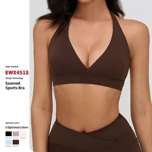 Reggiseno Sportivo da Donna Halter Nylon Spandex Scollo a V Profondo Incrociato Sulla Schiena Top per Yoga Corsa Fitness Palestra
