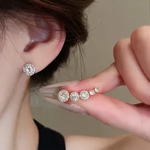 Shiny Round Zircon Copper Stud Earrings With 925 Sterling Silver Earring Post For Women Luxury Fashion Accessory