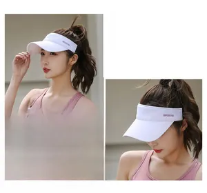 Close-up of a white sports sun visor with letter embroidery for outdoor running