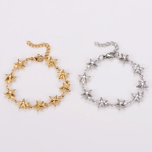 Minimalist star link bracelet in gold and silver finish with adjustable chain