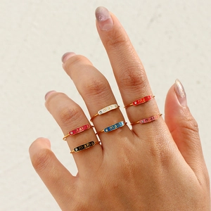 Adjustable 18K gold plated stainless steel mama ring with colorful enamel inlay