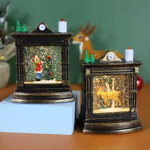 Vintage Christmas snow globe lanterns with warm lighting and festive indoor scenes