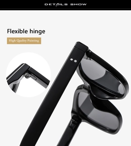 Close-up showing the flexible hinge detail and high-quality painting on black sunglasses
