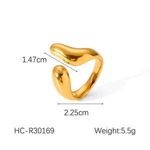 Detailed size specifications for the gold-plated irregular geometric stainless steel ring