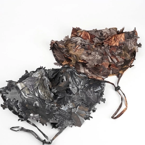 Detail view of 3D bionic leaf camouflage pattern on tactical outdoor boonie hats