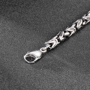 Polished silver stainless steel Byzantine chain bracelet with lobster clasp for men