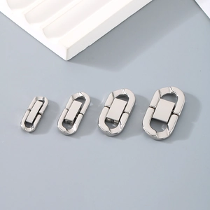 Polished silver stainless steel U-shape buckles in four sizes for DIY jewelry making