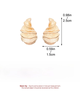 Detailed size specifications for gold-tone shell stud earrings with texture