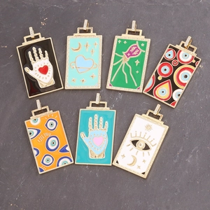 Golden square enamel charms with evil eye and celestial patterns for jewelry making