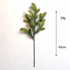 Close-up of frosted artificial pine branch with red berries, 43cm height and 24g weight
