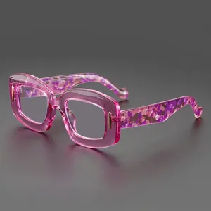 Square Blue Light Blocking Glasses Transparent PC Thick Frame Retro Fashion Eyewear With Printed Temples For Women Men
