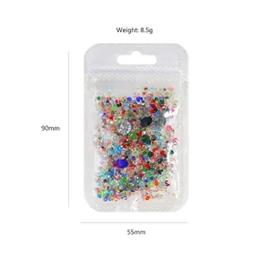 Set de pedrería de colores para manicura DIY en bolsa transparente de 90mm x 55mm