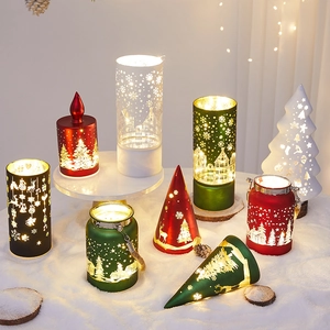 Christmas LED Lantern Decorative Lamps Laser Hollow Out Snowflake Reindeer Patterns PVC Glass Warm Light Battery Operated Holiday Ornaments