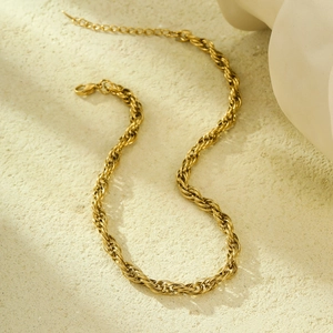 Minimalist gold twisted rope chain necklace in stainless steel with adjustable lobster clasp