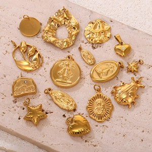 Set of 14 assorted 18k gold plated stainless steel pendants in various geometric shapes