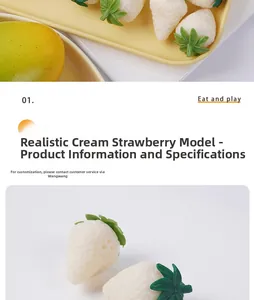 Detailed macro view of realistic PVC white cream strawberry model for photography props