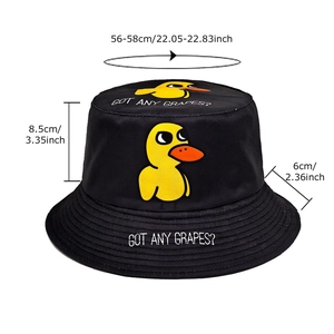 Cappello da pescatore nero con anatra e scritta Got Any Grapes, berretto parasole in cotone
