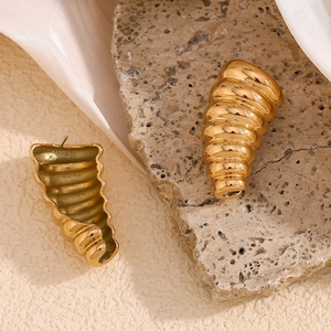 Vintage 18K gold plated stainless steel cicada pupa earrings with spiral texture design