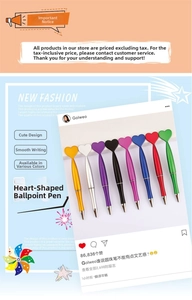Détail de stylos à bille en forme de cœur en 8 couleurs métallisées au design épuré