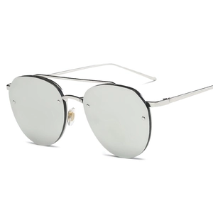 Modern aviator sunglasses with silver mirrored lenses and double-bridge metal frame