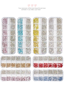 Flatback glass crystal nail rhinestones in 8 organized 12-grid cases for manicure art