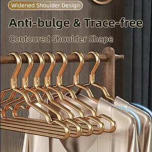 Premium champagne gold aluminum alloy hangers with wide anti-slip bionic shoulder design