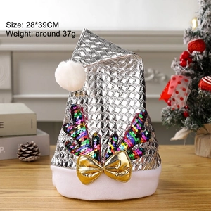 Silver Christmas hat with colorful sequin antlers and white pompom size 28x39cm