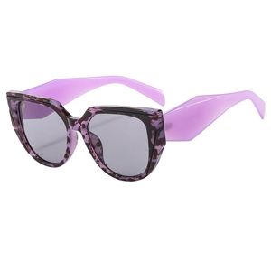 Fashionable oversized square purple tortoiseshell sunglasses with light purple temples