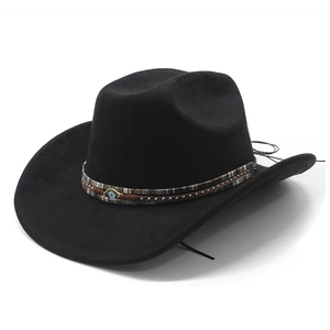 Chapeau De Cowboy Occidental Suédine Large Bord Style Ethnique Pendentif Œil Mauvais Décor Rivets Extérieur Voyage Hommes Femmes