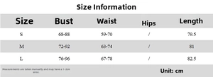 Detailed size information chart for the backless ruffled mini dress in centimeters