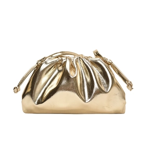 Chic metallic gold cloud pouch bag with pleated design and elegant drawstring closure