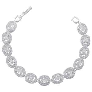 Macro detail of silver hip hop bracelet with oval cubic zirconia and fold-over clasp
