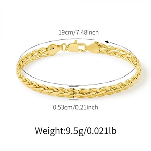 Detail view of 14K gold plated braided chain bracelet showing 19cm length and 0.53cm width
