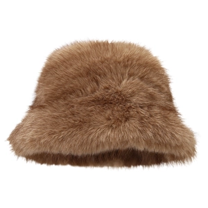 Plush faux fur bucket hat in brown, warm winter outdoor fisherman cap for women