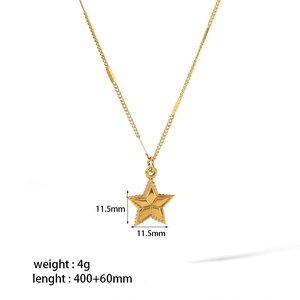 Detailed view of 11.5mm gold star pendant necklace with dimensions and chain length specs