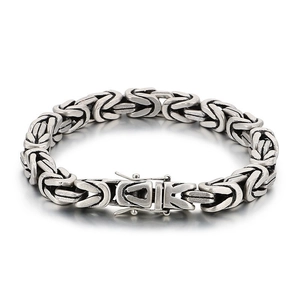 Vintage silver stainless steel Byzantine chain bracelet for men with secure box clasp