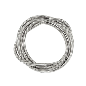 Detailed view of silver snake chain bracelet featuring multilayered spiral design and clasp