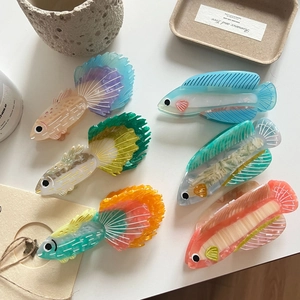 Série Océan Pince à Cheveux Forme de Poisson en Acétate de Cellulose Créatif Poisson Paon Poisson Dragon d'Argent Grande Pince Crabe pour Femme Accessoires Cheveux