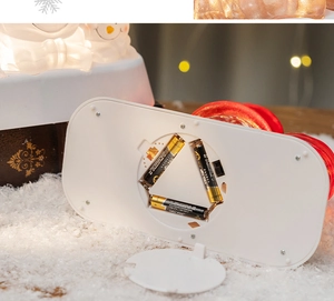 Detail view of the battery compartment for Christmas snowman music box decoration