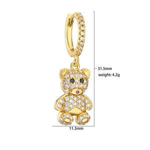 Golden bear dangle earrings with sparkling zircon crystals and 18K gold plating