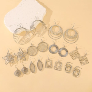 Set di orecchini vintage in argento con cerchi geometrici e stelle per donna