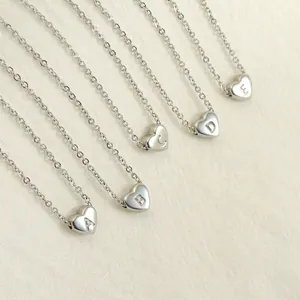 Heart Initial Letter Pendant Necklace Stainless Steel High Polish Minimalist Jewelry For Women Daily Wear Ins Style